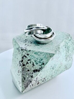 Vintage Solid Polished Sterling Silver Banded Hoops on Posts